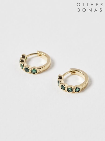 Oliver Bonas Green Skye Glass Stone Inlay Huggie Earrings (N06580) | £13