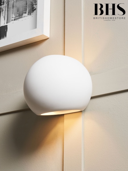 BHS White Martos Round Up Down Paintable Plaster Wall Light (N06585) | £25