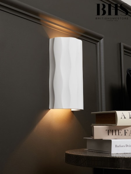 BHS White Toledo Up Down Paintable Plaster Wall Light (N06607) | £30
