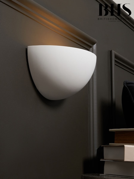 BHS White Mao Paintable Plaster Wall Qtr Uplighter (N06609) | £30