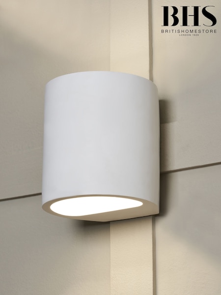 BHS White Osuna Round Up Down Paintable Plaster Wall Light (N06612) | £25