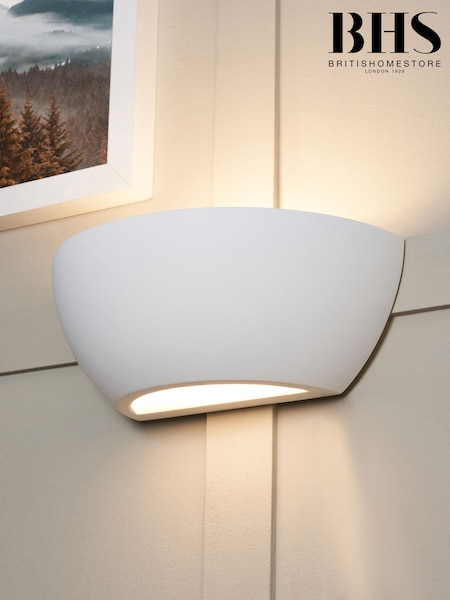 BHS White Rhonda Paintable Plaster Wall Uplighter (N06613) | £30