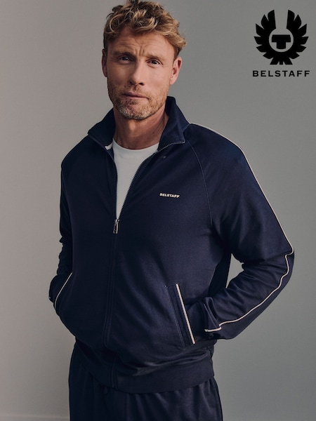 Navy - Regular Belstaff Relaxed Full Zip Sweat Top