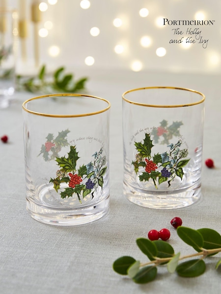 Portmeirion Set of 4 The Holly and the Ivy Old Fashioned Glasses (N07108) | £36