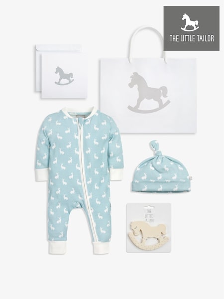 The Little Tailor Luxury 3 Baby Gift Set; Sleepsuit, Hat and Rubber Teether Toy (N07441) | £36