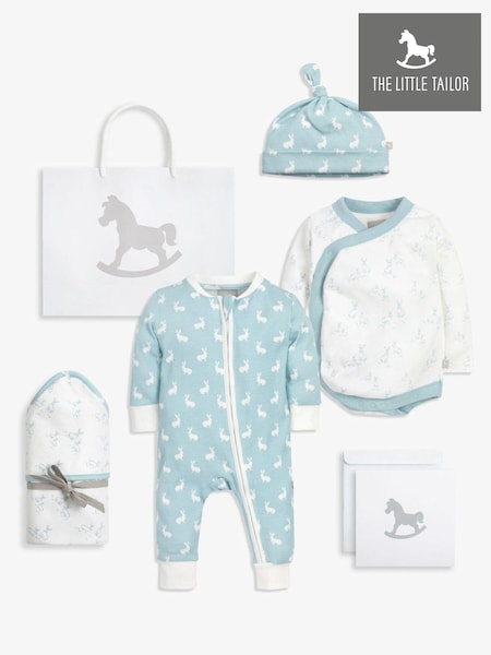 The Little Tailor Luxury 4 Piece Baby Gift Set; Jersey Blanket, Sleepsuit, Bodysuit and Jersey 100% Cotton Hat (N07442) | £55
