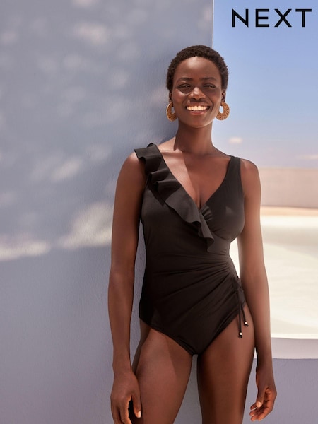 Black Frill Wrap Tummy Shaping Control Swimsuit (N09304) | £38