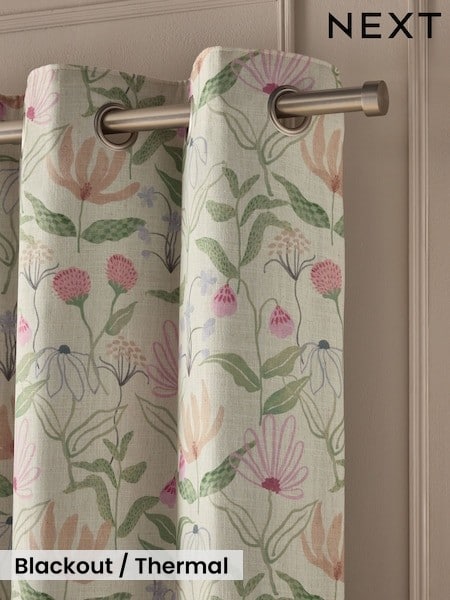 Floral Print Touch Of Linen Eyelet Blackout/thermal Curtains