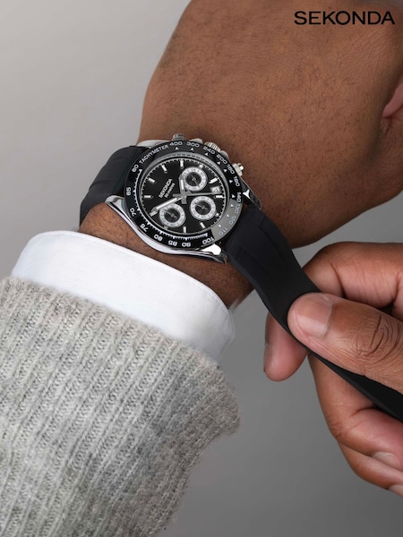 Sekonda Mens Circuit 39mm Analogue Black Watch With Silver Case And Silicone Strap With Dial (N10637) | £75