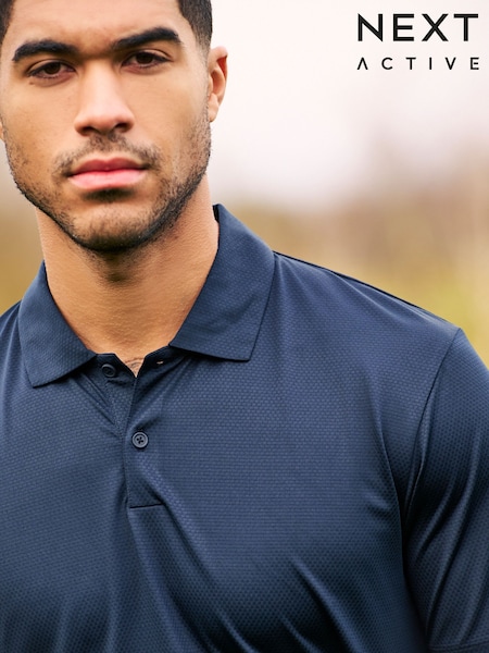 Navy Blue Active Textured Golf Polo Shirt (N10875) | £20