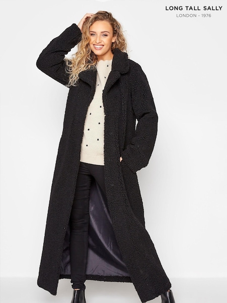 Long Tall Sally Black Maxi Teddy Coat (N11138) | £95