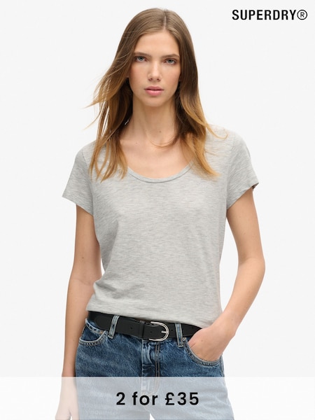 Superdry Studio Grey Scoop Neck T-Shirt (N11240) | £20