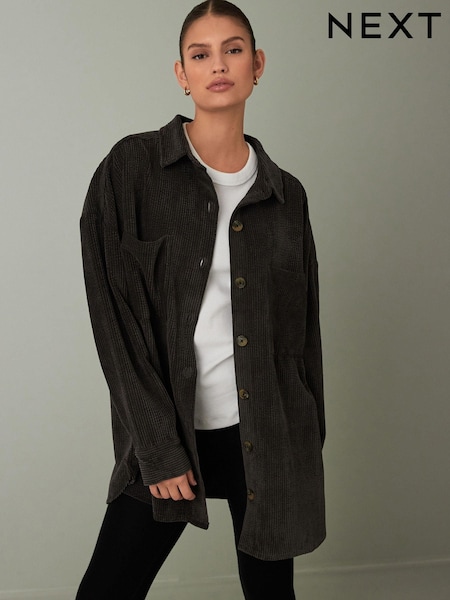 Charcoal Grey Corduroy Lightweight Shacket (N11380) | £29