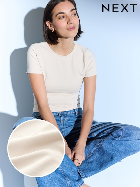 Ecru/White Slim Fit Short Sleeve Soft Touch Polyamide T-Shirt (N11530) | £18