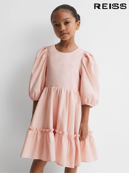 Reiss Pink Toby 4-9 yrs Puff Sleeve Ruffle Mini Dress (N11551) | £25