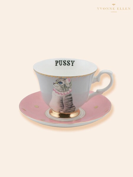 Yvonne Ellen Teacup & Saucer Pussy Cat (N12779) | £25