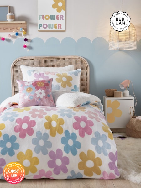 Bedlam Pink Retro Flower Plush Fleece Duvet Cover Set (N12963) | £22 - £30