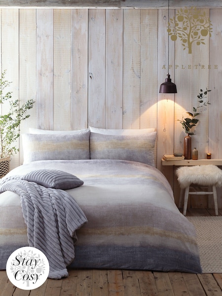Appletree Grey Anson Stripe 100 Brushed 100% Cotton Duvet Cover Set (N12971) | £30 - £60