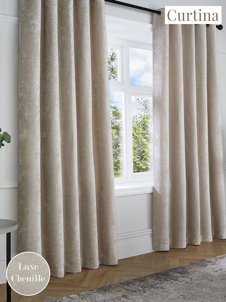Curtina Natural Textured Chenille Luxe Eyelet Curtains (N13161) | £60 - £125