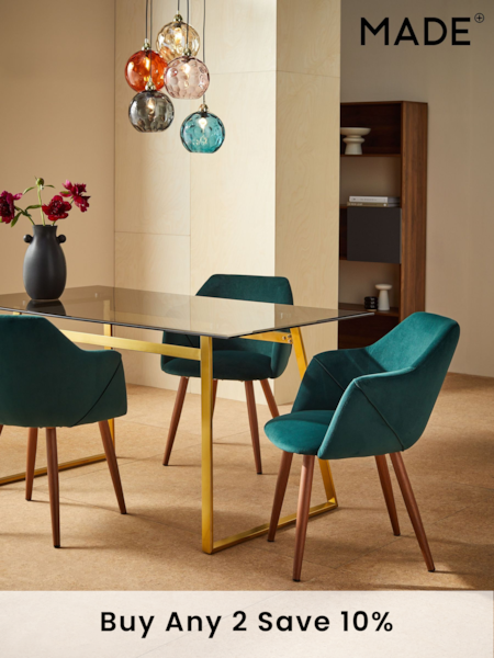 MADE.COM Set of 2 Pine Green and Walnut Legs Lule Arm Dining Chairs (N13216) | £329