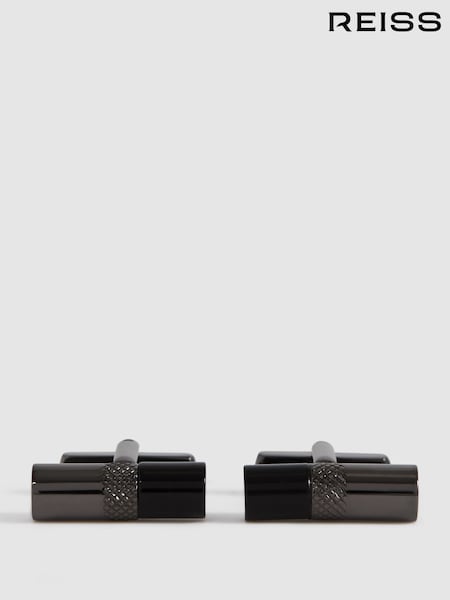 Reiss Gunmetal/Onyx Dexter Stone Insert Barrel Cufflinks (N13451) | £68