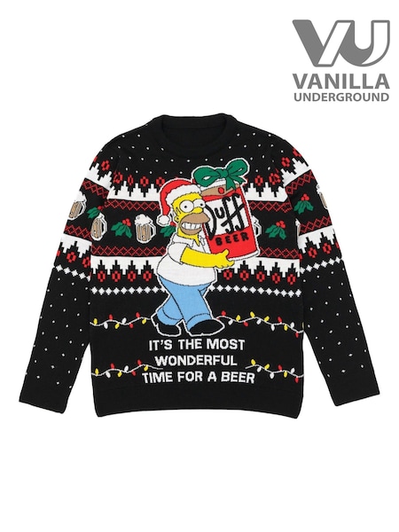 Vanilla Underground Black Simpsons Mens Licensed Adult Knitted Christmas Jumper (N13488) | £46
