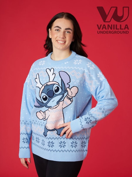 Vanilla Underground Blue Lilo & Stitch Ladies Christmas Jumper (N13491) | £50