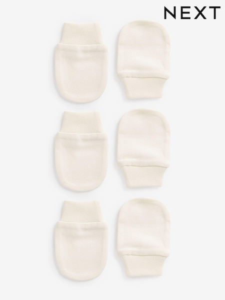 Cream 100% Cotton Baby Scratch Mitts 3 Pack (N13584) | £3