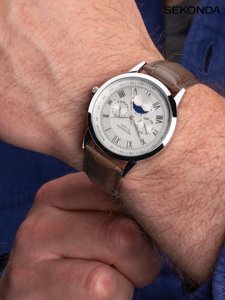 Sekonda Mens Armstrong Brown Leather Strap Moon Phase Watch (N13695) | £70