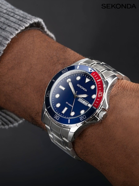 Sekonda Mens Tidal Silver Stainless Steel Bracelet with Blue Dial Watch (N13736) | £45