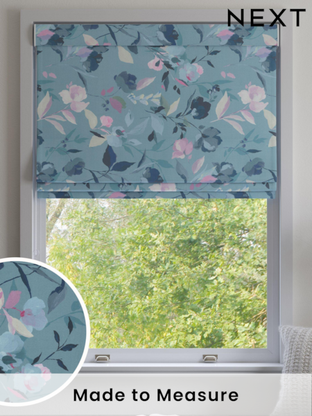Blue Restore Floral Made to Measure Roman 100% Cotton Blind (N13745) | £52