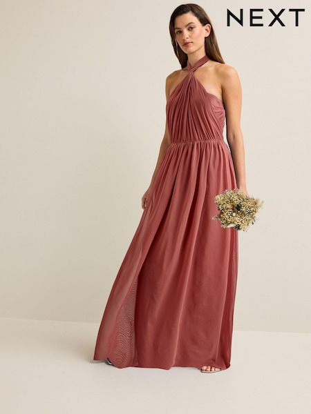 Rose Pink Mesh Multiway Bridesmaid Wedding Maxi Dress (N13883) | £72