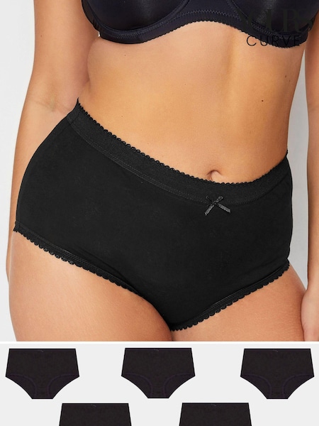 Yours Curve Black 100% Cotton High Wasited Full Briefs 5 Pack (N14333) | £23
