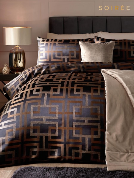 Soiree Black Bardon Woven Jacquard Duvet Cover Set (N14467) | £60 - £80