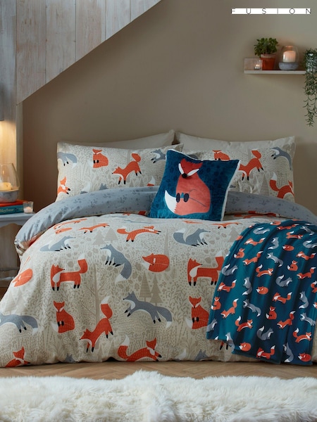 Fusion Natural Foraging Fox Brushed Duvet Cover Set (N14476) | £22 - £35
