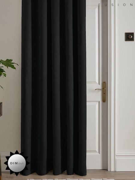 Fusion Black Strata Room Darkening Woven Eyelet Single Door Curtains (N14506) | £25