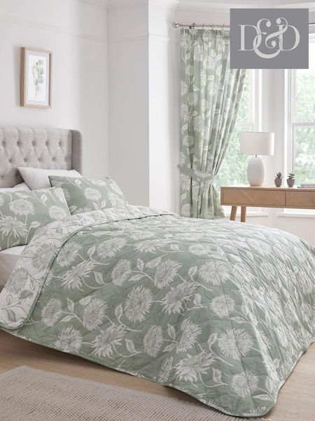 Dreams & Drapes Green Chrysanthemum Quilted Bedspread (N14515) | £45