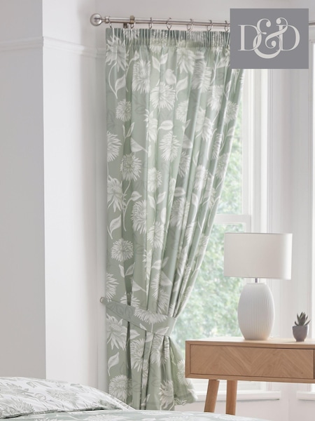 Dreams & Drapes Green Chrysanthemum Pencil Pleat Curtains (N14516) | £40