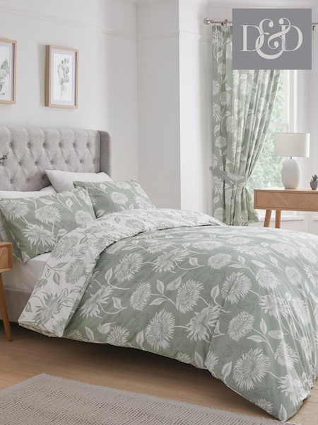 Dreams & Drapes Green Chrysanthemum Easy Care Duvet Cover Set (N14517) | £20 - £40