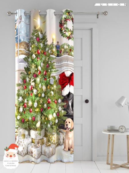 Fusion Green Christmas Tree Festive Eyelet Single Panel Curtain (N14527) | £18