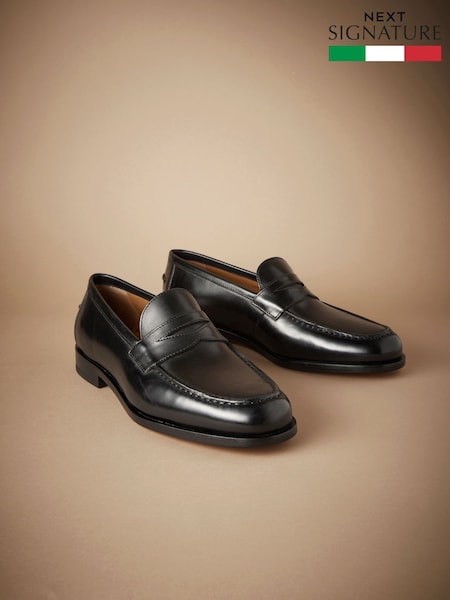 Black Signature Italian Leather Penny Loafers (N15600) | £89