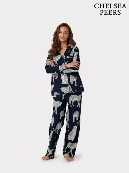 Chelsea Peers Blue Navy Leopard Print Pyjama Set (N15679) | £55