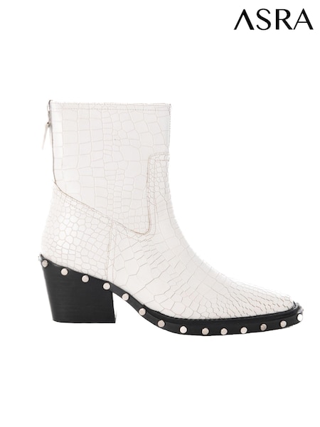 ASRA London Tia Studded Western White Boots (N16725) | £135