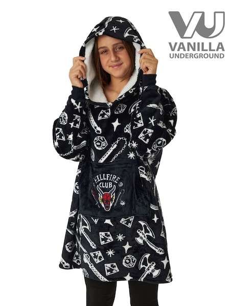 Vanilla Underground Black Stranger Things Kids Blanket Hoodie (N16766) | £27
