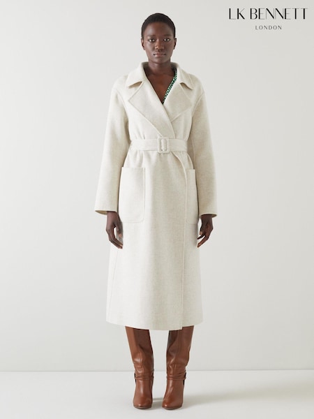 LK Bennett Cream Anderson Double Faced Wool Coat (N17033) | £559