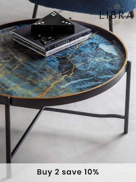 Libra Interiors Black Vesuvius Round Coffee Tray Table (N17220) | £275