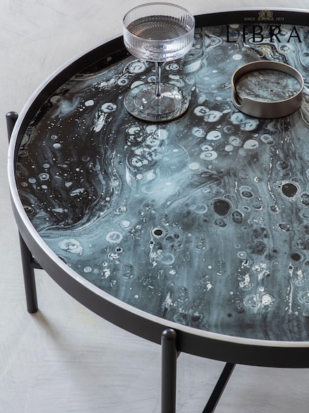 Libra Interiors Black Monochrome Swirl Round Coffee Tray Table (N17221) | £275