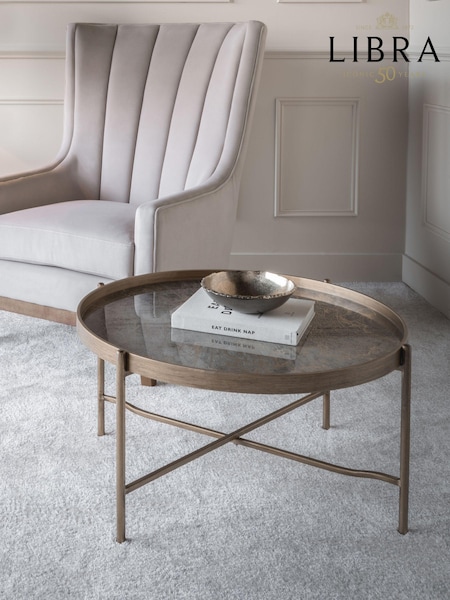 Libra Interiors Gold Vienna Antique Atlas Round Coffee Tray Table (N17222) | £275