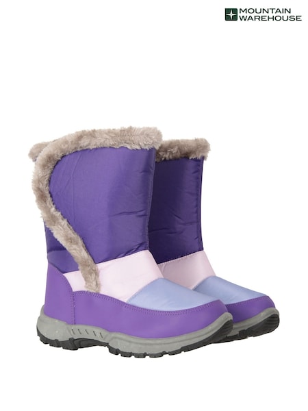 Mountain Warehouse Purple Caribou Kids Faux Fur Trim Sherpa Lined Snow Boots (N18223) | £24