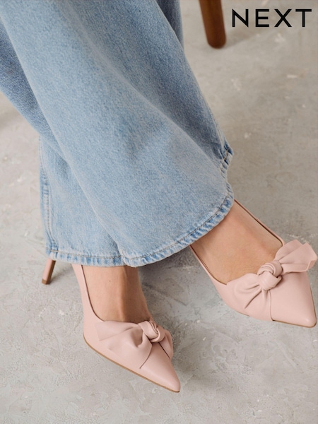 Pink Nude Forever Comfort® Leather Bow Mid Court Shoes (N18453) | £46